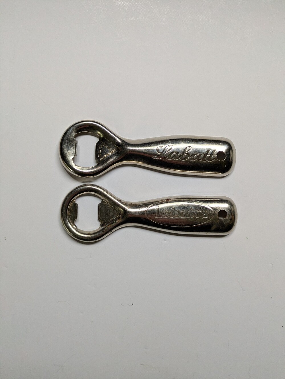 2 Vintage Beer Bottle Openers Silver Metal Labatt Labatt's Brewery Collectible